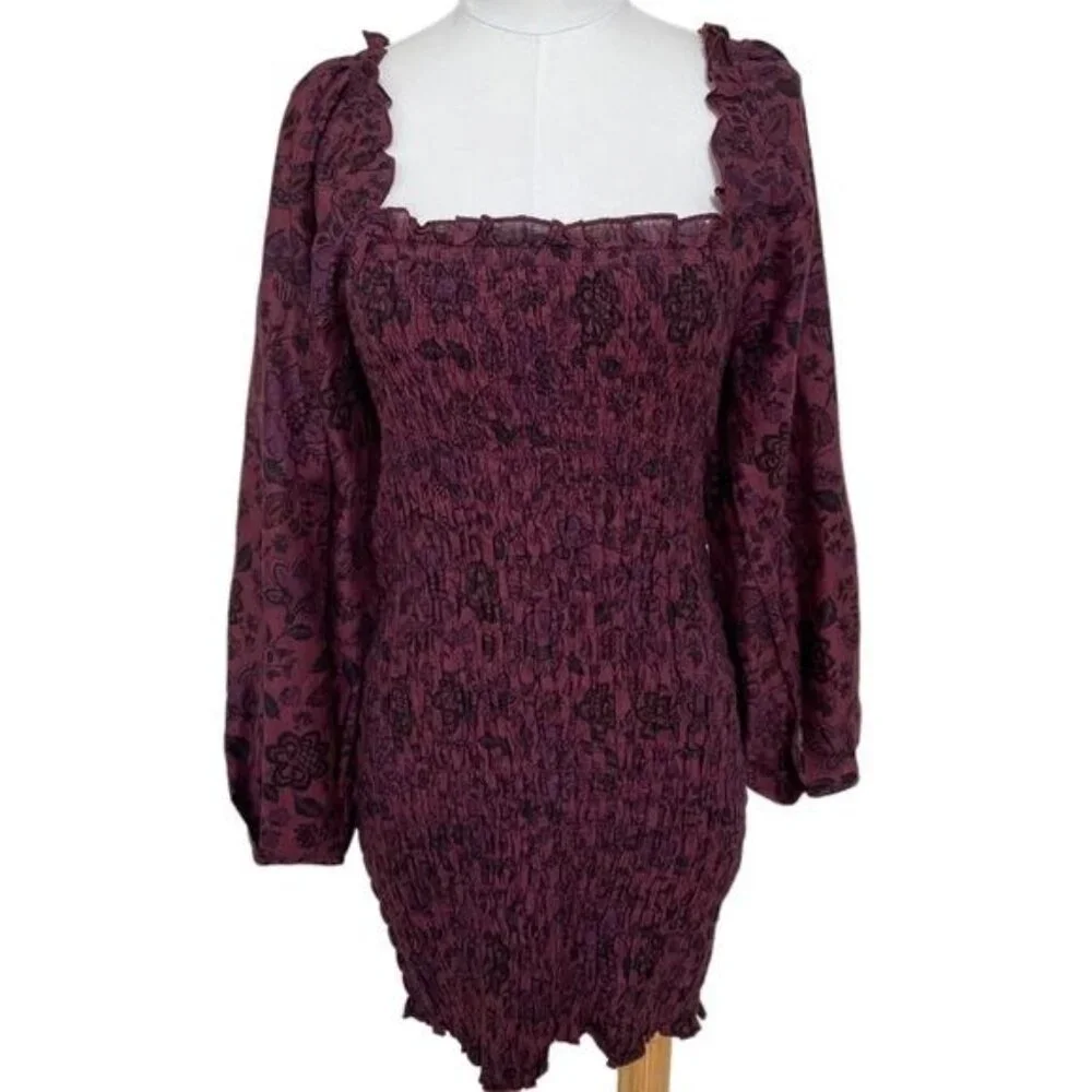 Free People Smock It To Me Mini Dress Hazelnut Combo Size Medium NWOT